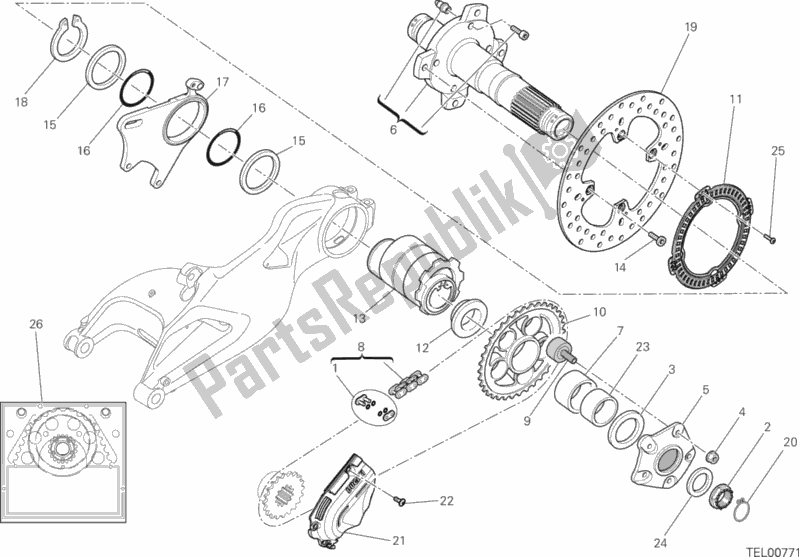 Alle onderdelen voor de Naaf, Achterwiel van de Ducati Hypermotard Hyperstrada Brasil 821 2014
